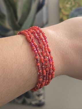❤️ Ruby Red Beaded Bracelet Stack – 5pc Set ~ Elegant Handmade Seed Beads
